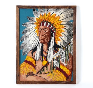 NEEDLEWORK PORTRAIT OF A NATIVE INDIAN CHIEF