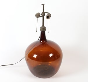 ANTIQUE HAND BLOWN GLASS DEMIJOHN LAMP