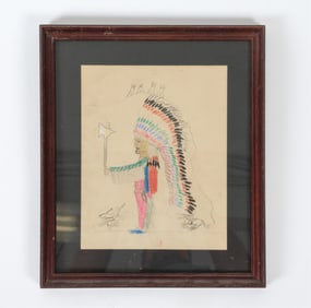 FOLK ART COWBOYS & INDIANS DRAWING