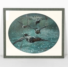 WATERCOLOR OF DUCKS IN FLIGHT