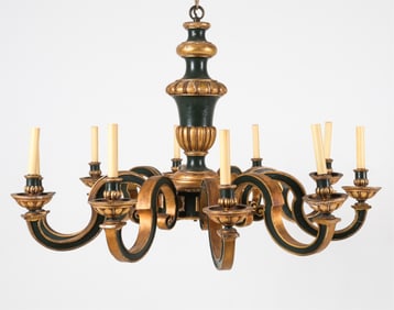 CARVED, PAINTED, & GILT WOOD CHANDELIER