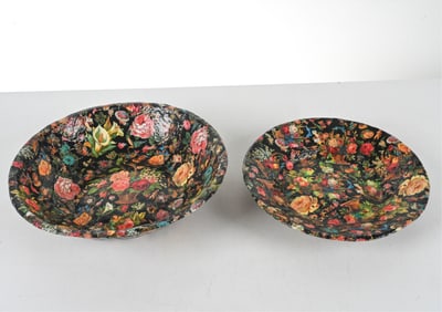 (2) PAPIER-MACHE DECOUPAGE BOWLS