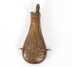 REPRODUCTION CIVIL WAR BRASS BLACK POWDER FLASK