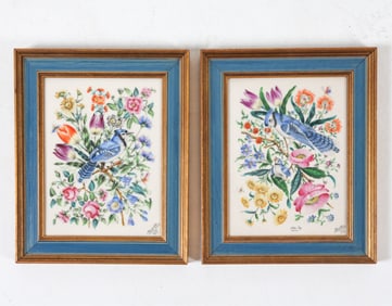 (2) BLUE JAY PORCELAIN PLAQUES C. 1973