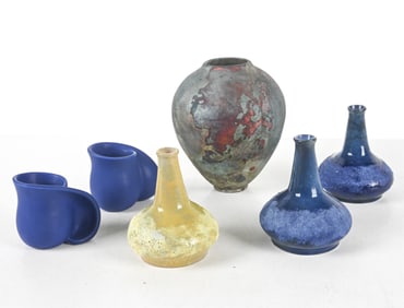(6) GROUPING OF STUDIO CERAMIC ART VASES