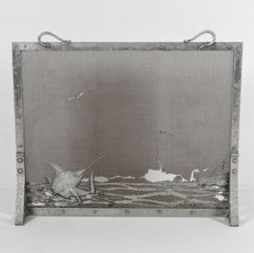 ALUMINUM AND STEEL FIREPLACE SCREEN W/ SWORDFISH