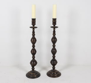 (2) OVERSIZED BRASS CANDLE HOLDERS