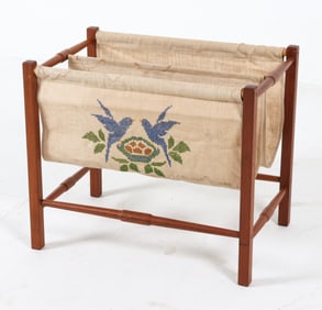 DANISH TEAK AND CANVAS MAGAZINE RACK, C.1960'S