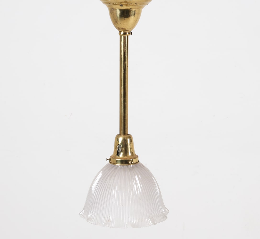 BRASS & GLASS SHADE PENDANT LIGHT FIXTURE (1 of 10)