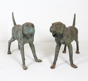 PAIR OF LIFESIZE BRONZE DOG GARDEN STATUES