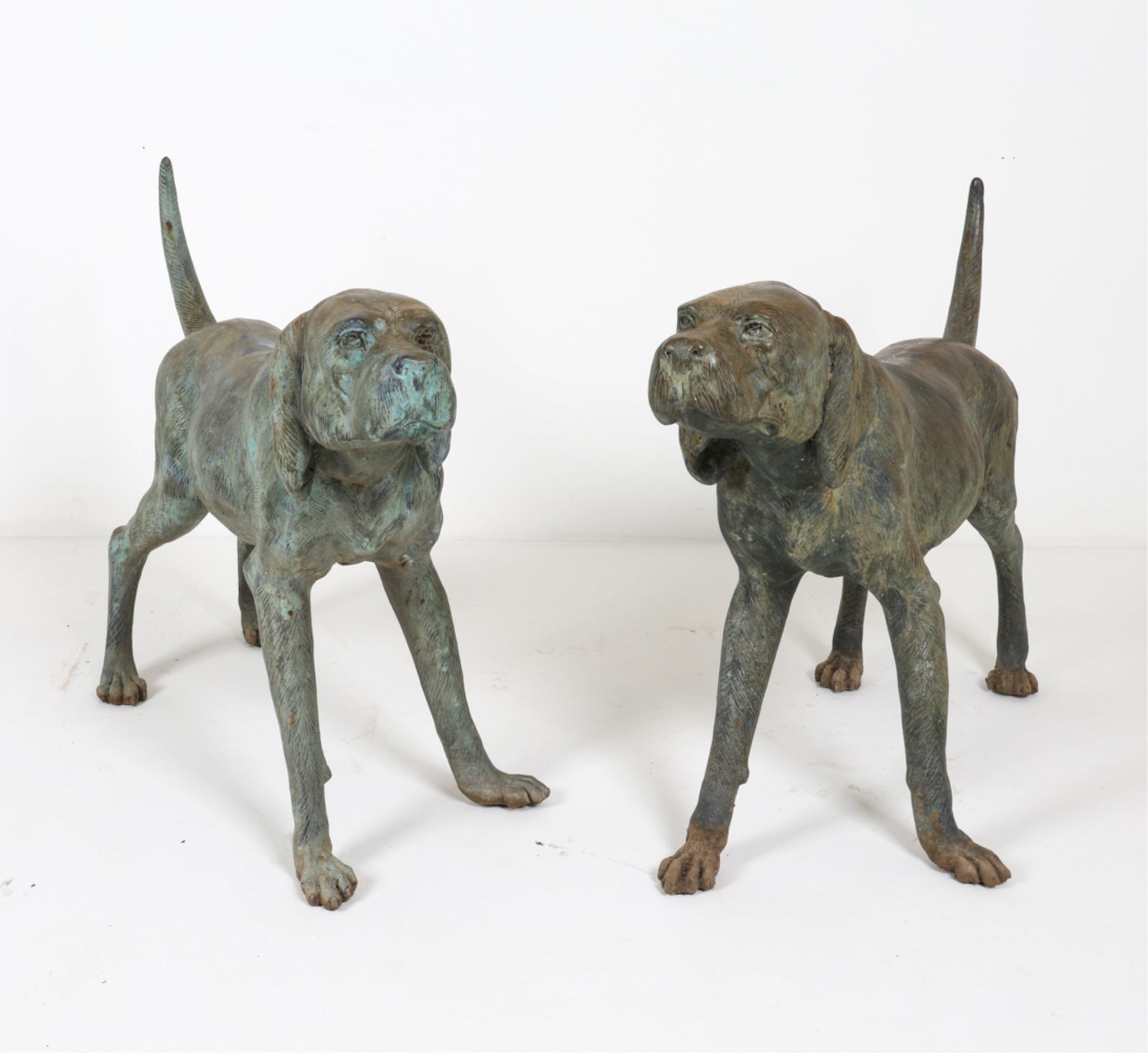 PAIR OF LIFESIZE BRONZE DOG GARDEN STATUES