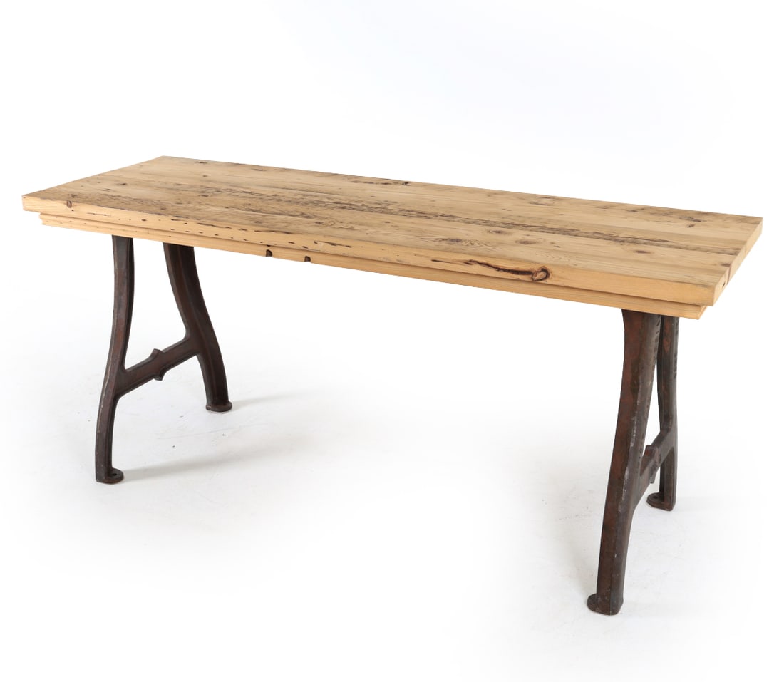 PINE AND CAST IRON INDUSTRIAL MACHINE BASE TABLE (1 of 20)