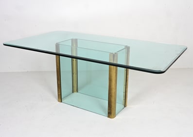 LEON ROSEN FOR PACE BRASS & GLASS DINING TABLE