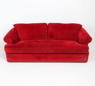 CONTEMPORARY OVERSIZED RED VELOUR SOFA
