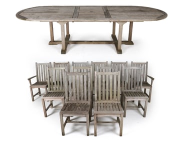 OUTDOOR CLASSICS TEAK PATIO DINING TABLE & CHAIRS