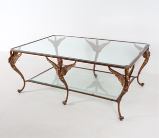 REGENCY STYLE GILT IRON SWAN COFFEE TABLE