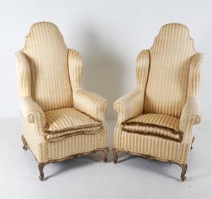 GEORGIAN STYLE SILK WINGBACK OVERSIZED ARM CHAIRS