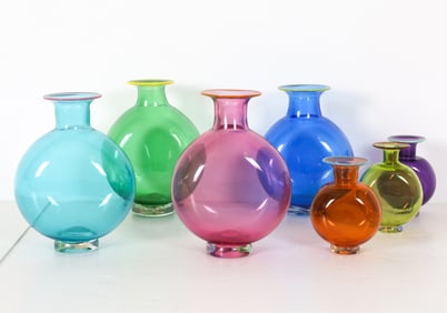 (7) DAVID JUSSEAUME MULTICOLOR GLASS VASES