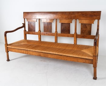 FRENCH COUNTRY WALNUT & RUSH SEAT HALL BENCH