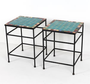 (2) IRON & CERAMIC TILE SIDE TABLES