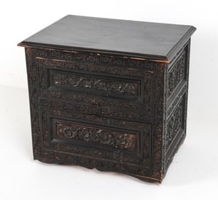 ASIAN CARVED EBONIZED WOOD CABINET