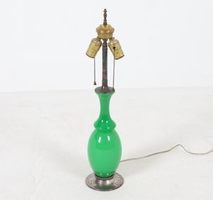ROYCROFT SILVER PLATE & GREEN OPALINE GLASS LAMP