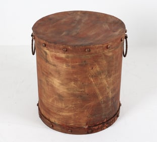 PAINTED IRON DRUM SIDE TABLE