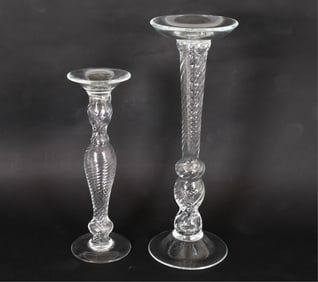 (2) HAND BLOWN GLASS CANDLESTICKS