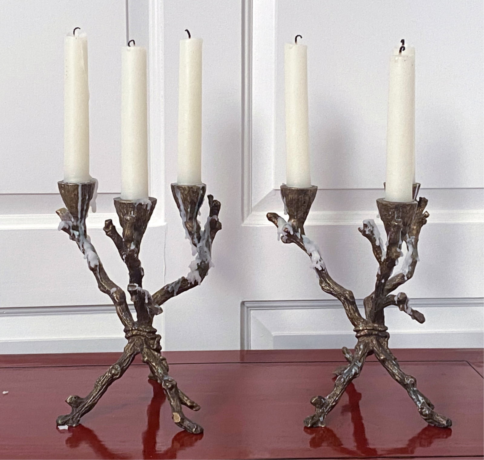 PAIR OF BRASS TWIG FORM CANDLESTICKS (1 of 8)