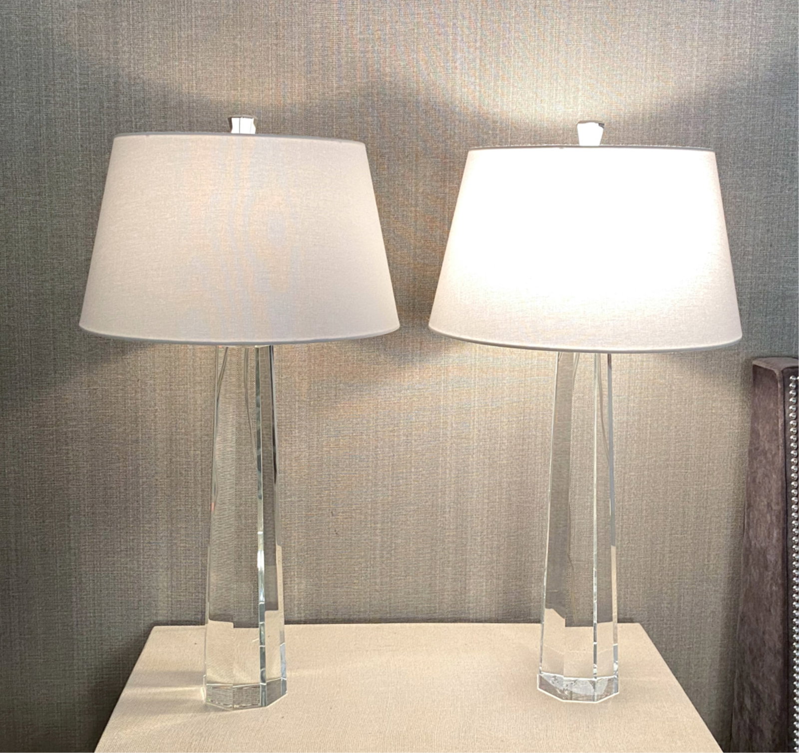 PAIR OF CRYSTAL OBELISK TABLE LAMPS (1 of 8)