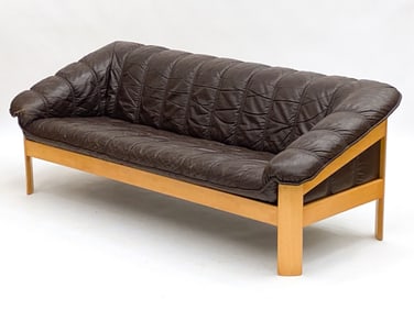 VINTAGE EKORNES NORWEGIAN BEECH & LEATHER SOFA