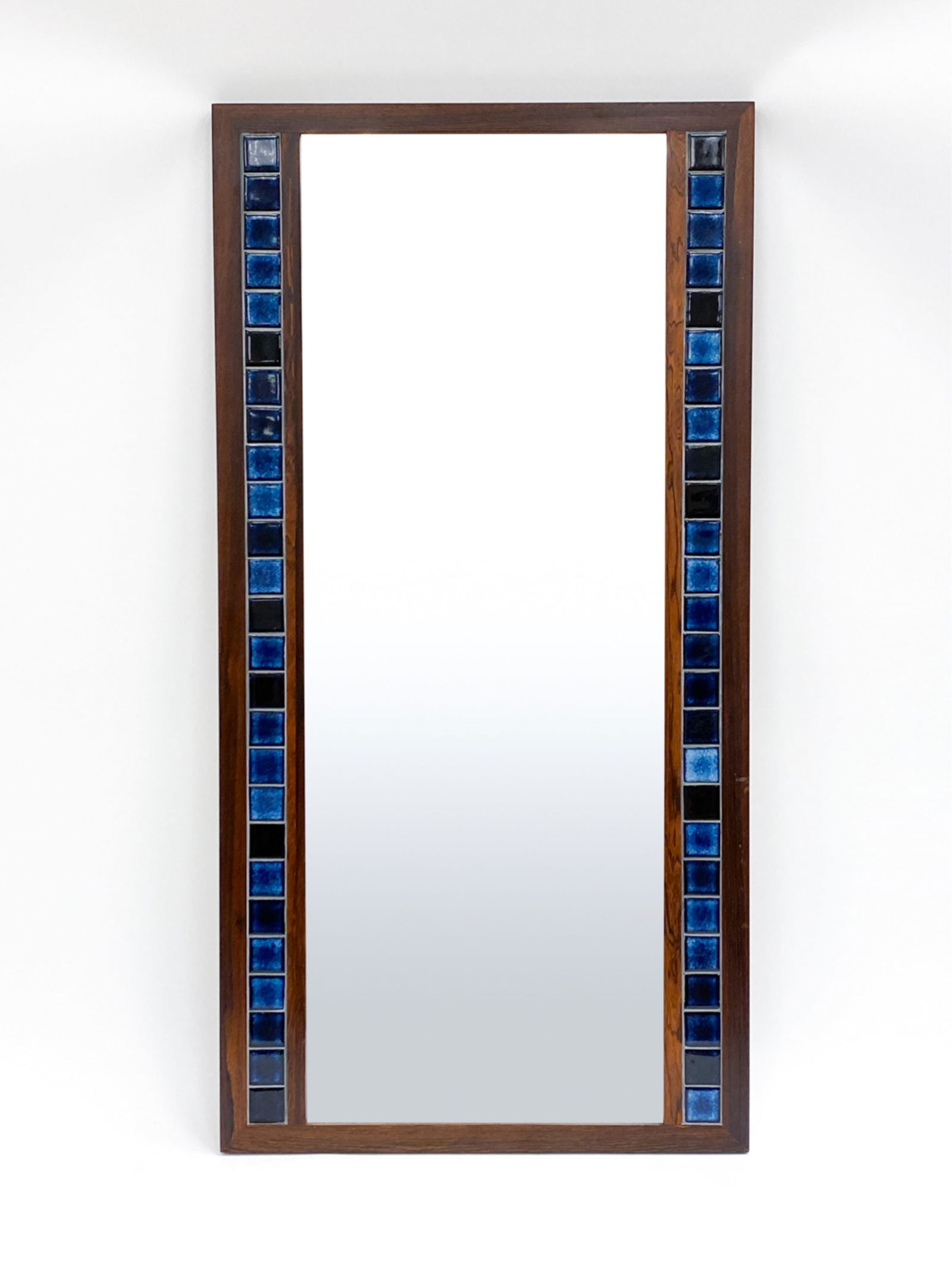 DANISH ROSEWOOD & TILE MIRROR. C.1970'S: Dimensions: H 45.25" x 23 Condition: Marks and scratches to corners and edges, consistent with age and use F070