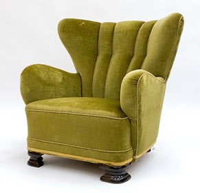 DANISH MOHAIR WING BACK CHAIR IN LASSEN STYLE
