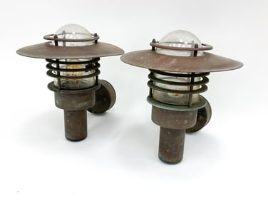 PAIR DANISH COPPER WALL LIGHT SCONCES