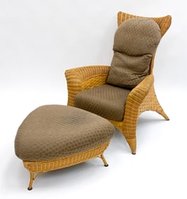 WICKER LOUNGE CHAIR & OTTOMAN BY ROLF BENZ C.1980S