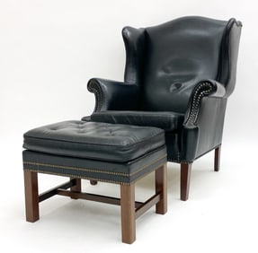 DANISH LEATHER WINGBACK CHAIR & OTTOMAN