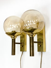 (2) DANISH BRASS & GLASS WALL SCONCES BY MEJLSTROM