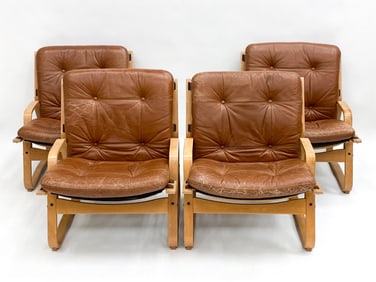 (4) DANISH SAFARI STYLE LEATHER LOUNGE CHAIRS
