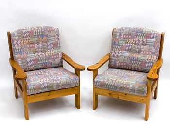 PAIR OF SWEDISH PINE LOUNGE CHAIRS. C.1970'S