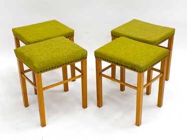 (4) DANISH OAK STOOLS. C.1940'S