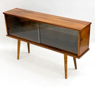 WALNUT CABINET WITH GLASS DOORS. C.1960'S