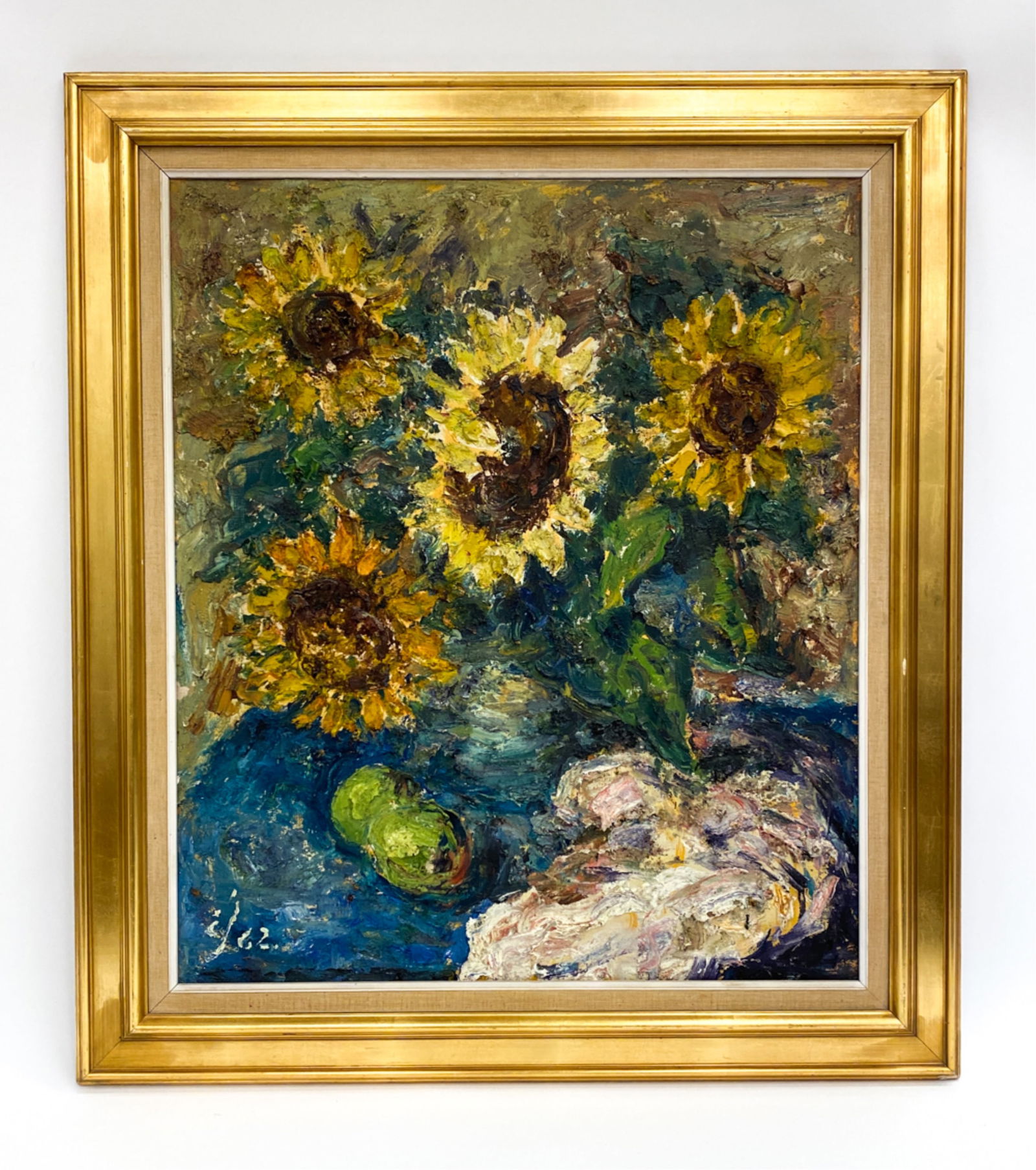 DANISH MIXED MEDIA SUN FLOWERS O/C PAINTING (1 of 5)
