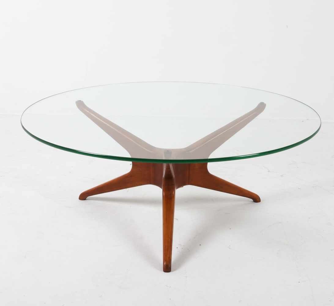 VLADIMIR KAGAN STYLE TEAK AND GLASS COFFEE TABLE (1 of 12)