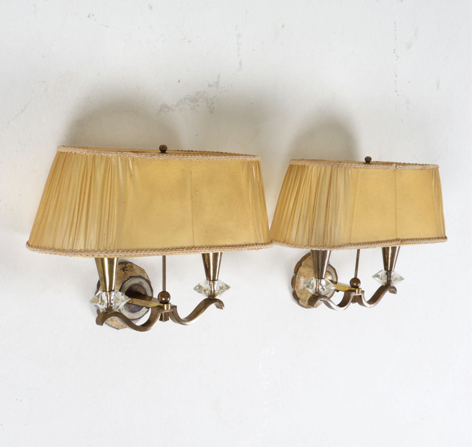 PAIR ITALIAN BRASS AND GLASS WALL SCONCES (1 of 16)