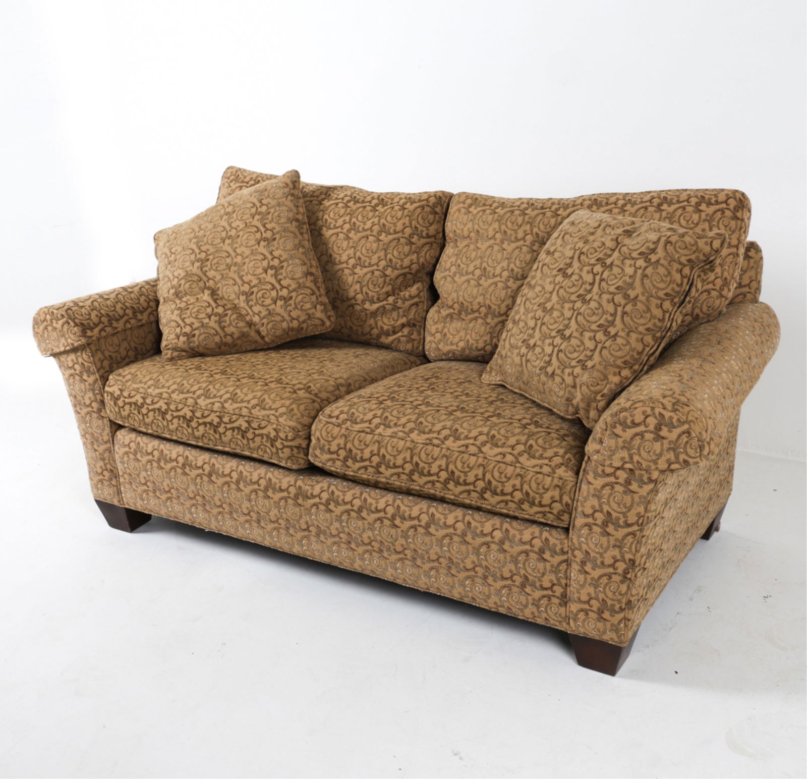 STICKLEY 'FARGO' LOVESEAT SOFA: Early 2000's. Dimensions: H 37" x W 67" x D 36" x SH 22". Condition: Minor signs of wear consistent with regular use.