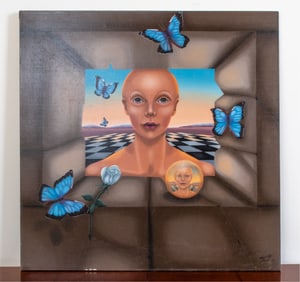 MARIU SUAREZ (20TH C) SURREALIST O/C PAINTING