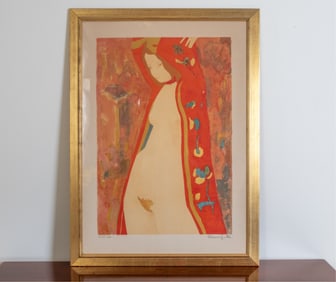 ALAIN BONNEFOIT (FRENCH) NUDE W/RED ROBE LITHO