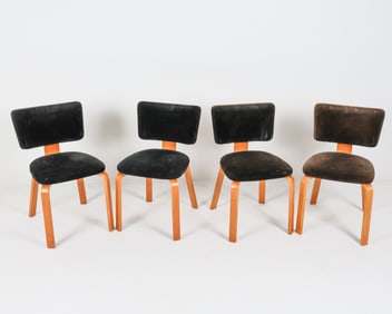 (4) MANNER OF THONET BEECH AND VELOUR CHAIRS