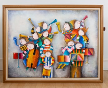 JOYCE ROYBAL (B.1955) MUSICAL GROUP O/C PAINTING