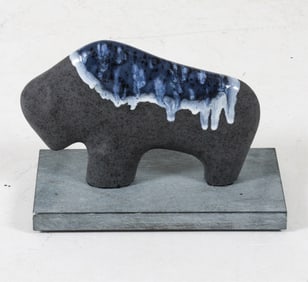 CONTEMPORARY CERAMIC BUFFALO SCULPTURE